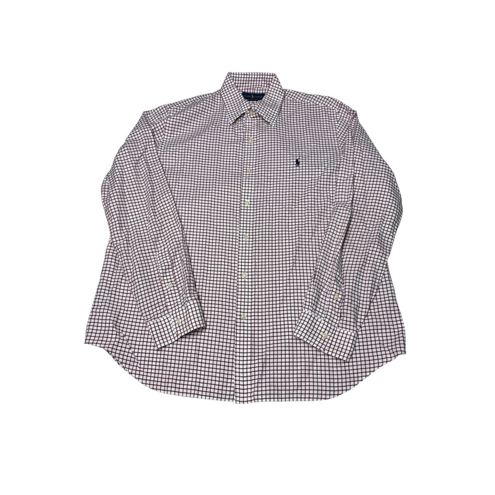 Ralph Lauren Classic Fit Shirt Mens XL Burgundy White Check Cotton Long Sleeve